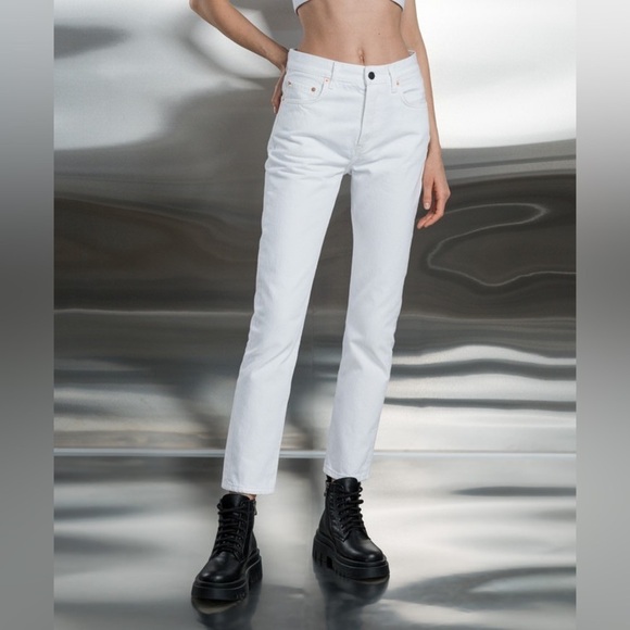 Wardrobe.Nyc White Mid Rise Logo Patch Tapered Jeans - Picture 10 of 10